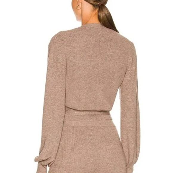 Le Ore Revolve Lodi Pointelle Knit Wrap Cardigan Size Medium In Walnut - Picture 4 of 9